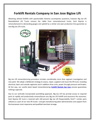 Forklift Rentals Company in San Jose BigJoe Lift