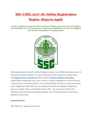 SSC-CHSL 2017-18: Online Registration Begins. Steps to Apply