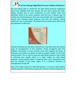 Can You Manage High Blood Pressure Without Medicines?
