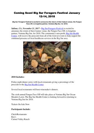 Coming Soon! Big Sur Foragers Festival January 12-14, 2018