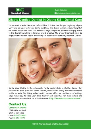 Olathe Dentist- Dentist in Olathe KS- Dental Care Olathe