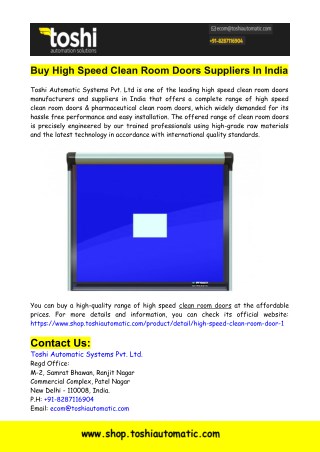 Buy high speed clean room doors suppliers in india