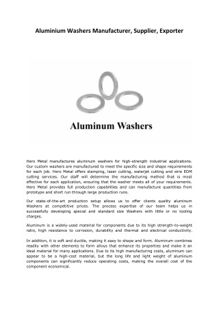 Aluminium Washers Manufacturers Suppliers Exporters Mumbai India