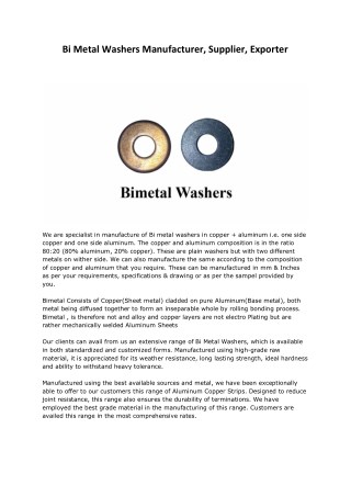 BiMetal Washers Manufacturers Suppliers Exporters Mumbai India