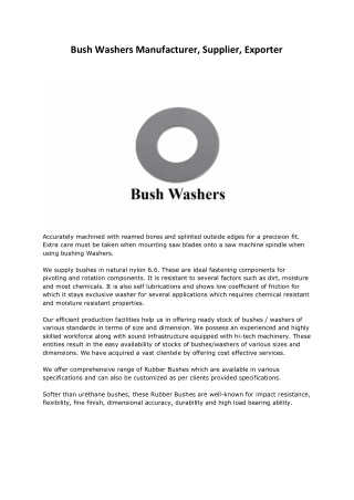 Bush Washers Manufacturers Suppliers Exporters Mumbai India