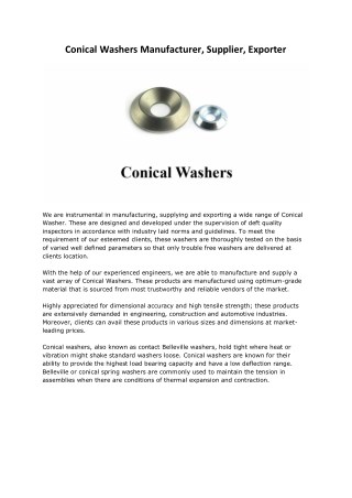 Conical Washers Manufacturers Suppliers Exporters Mumbai India