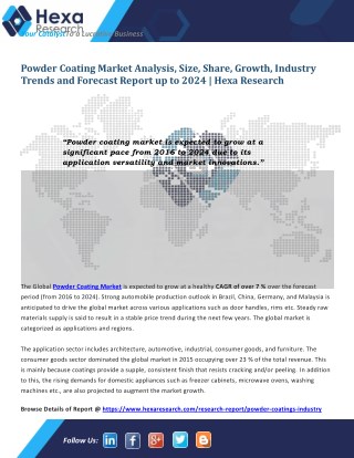 Powder Coating Market Analysis, Size, Application Analysis and Regional Outlook