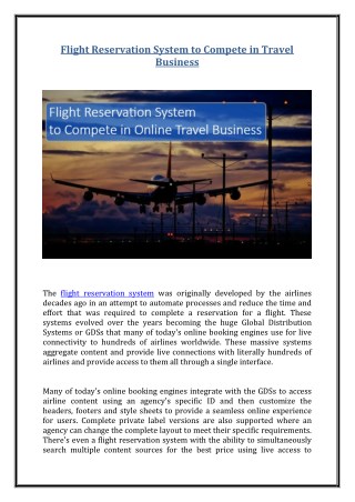 Flight Reservation System to Compete in Travel Business