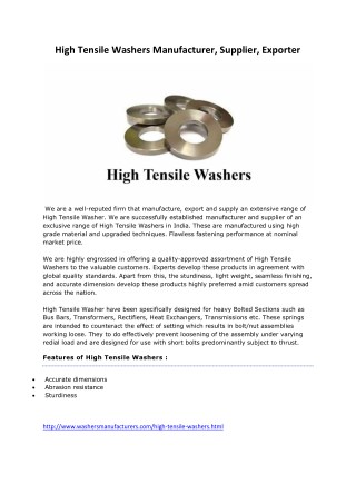 High Tensile Washers Manufacturers Suppliers Exporters Mumbai India