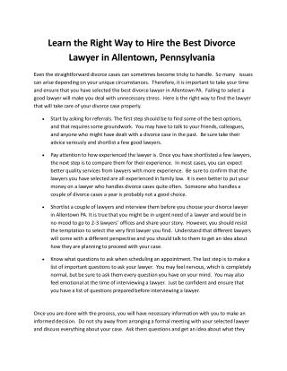 Learn the Right Way to Hire the Best Divorce Lawyer in Allentown, Pennsylvania