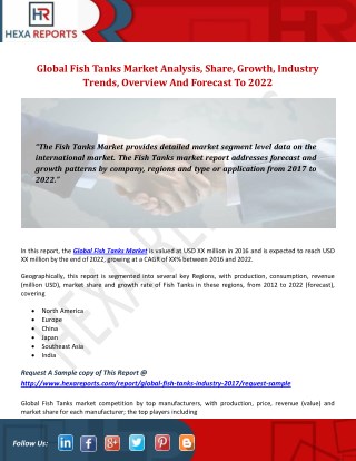 Fish Tanks Industry: Outlook, Analysis and Overview By Hexa Reports