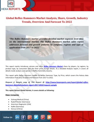 Reflex Hammers Industry: Outlook, Analysis and Overview By Hexa Reports