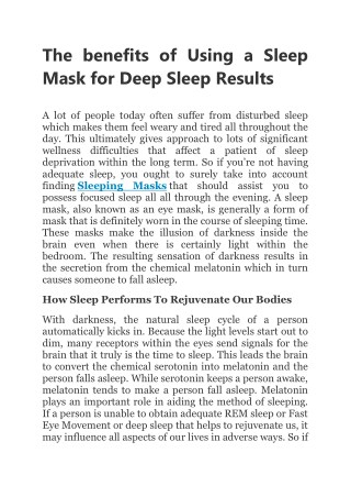 The benefits of Using a Sleep Mask for Deep Sleep Results