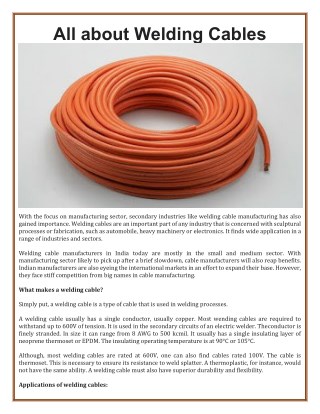 All about Welding Cables