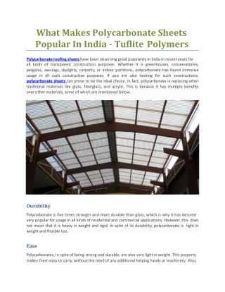 What Makes Polycarbonate Sheets Popular In India - Tuflite Polymers