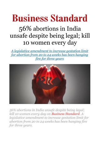 56% abortions in India unsafe despite being legal; kill 10 women every day