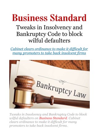 Tweaks in Insolvency and Bankruptcy Code to block wilful defaulters