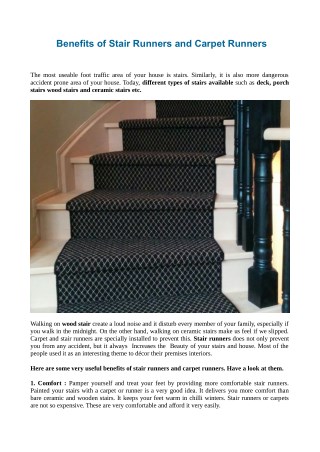 Benefits of Stair Runners and Carpet Runners