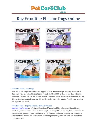 Frontline plus for Dogs - Pet Care Club