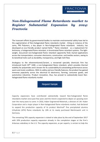 Non-Halogenated Flame Retardants Market To Have A Promising Future Ahead: Industry Analysis by 2017 – 2024