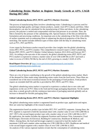 Laminar Growth to be Witnessed by Calendering Resins Market at 4.9% CAGR by 2025