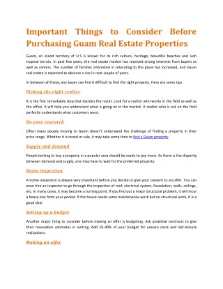 Important Things to Consider Before Purchasing Guam Real Estate Properties