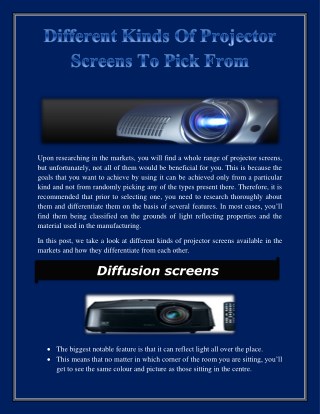Different Kinds Of Projector Screens To Pick From