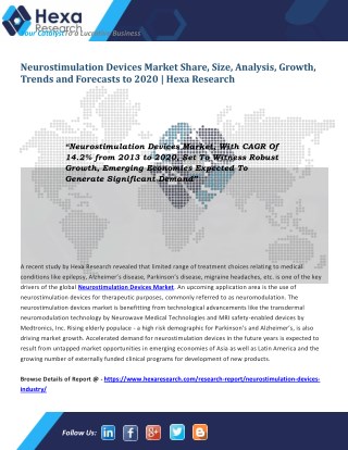Neurostimulation Devices Industry Size,Share and Application Analysis Report