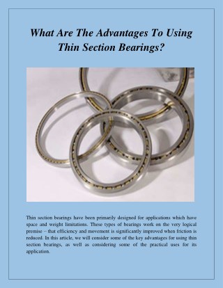 What Are The Advantages To Using Thin Section Bearings?