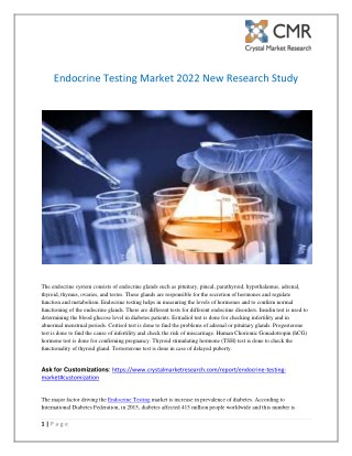 Endocrine Testing Market 2022 New Research Study