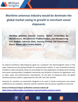 Emphasis towards crew prosperity is the key factor for the growth of maritime antennas market