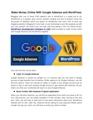 Make Money Online With Google Adsense and WordPress
