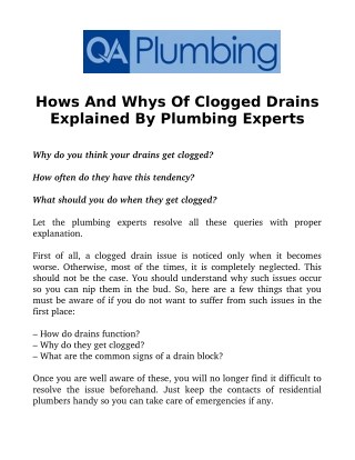 Hows And Whys Of Clogged Drains Explained By Plumbing Experts