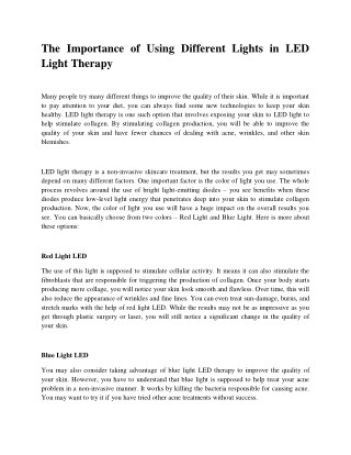 The Importance of Using Different Lights in LED Light Therapy