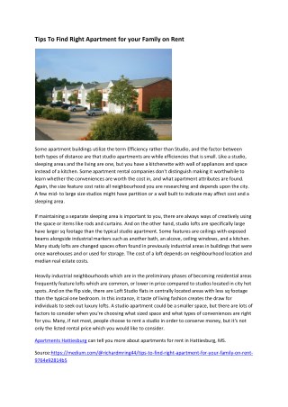 Tips To Find Right Apartment for your Family on Rent