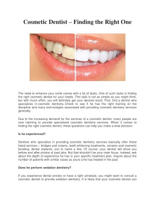 Cosmetic Dentist – Finding the Right One