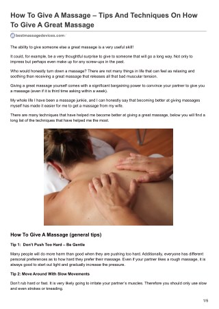 Learn How To Give A Great Massage For Back, Feet, Neck And Hands