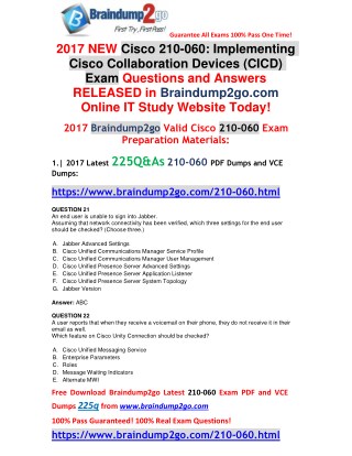 [2017-Nov]Braindump2go Latest 210-060 PDF and 210-060 VCE 225Q&As Free Share(Q21-Q31)