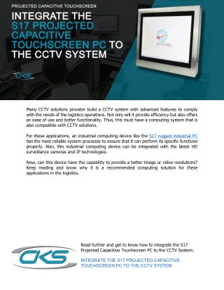 Integrate the S17 Projected Capacitive Touchscreen PC to the CCTV System