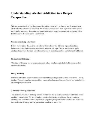 Understanding alcohol addiction in a deeper perspective