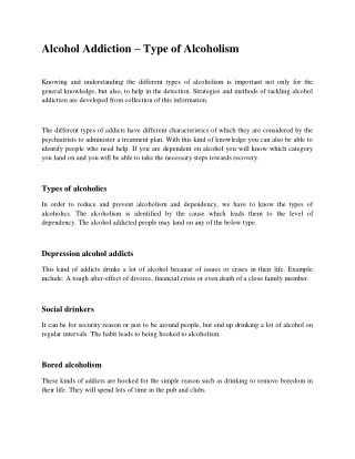 Alcohol addiction – type of alcoholism