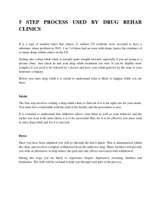 5 step process used by drug rehab clinics