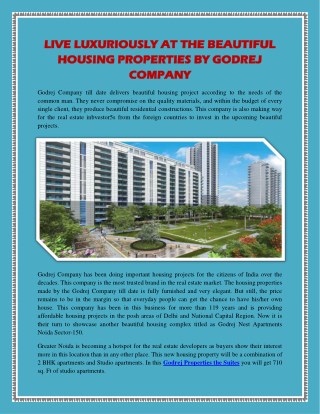 Live luxuriously at the beautiful housing properties by Godrej Company