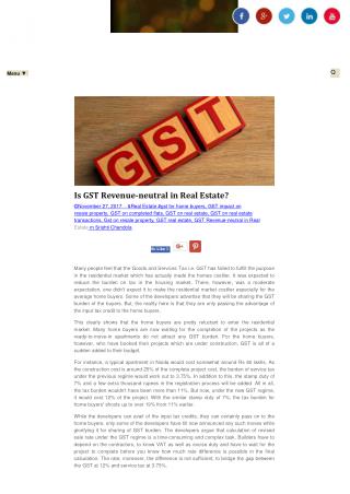 Is GST Revenue-neutral in Real Estate?