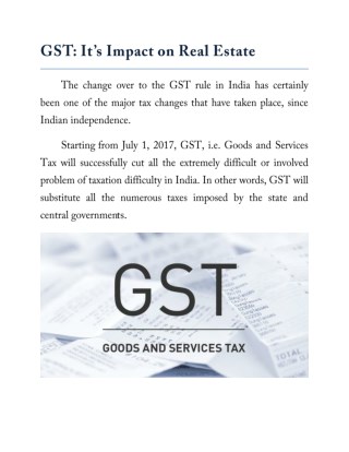 GST: It’s Impact on Real Estate