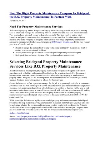 Find The Right Property Maintenance Company In Bridgend, the BJZ Property Maintenance To Partner With.