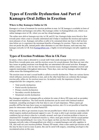 Types of Erectile Dysfunction And Part of Kamagra Oral Jellies in Erection