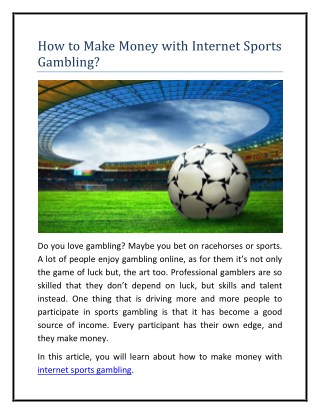 How to Make Money with Internet Sports Gambling?