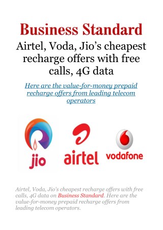 Airtel, Voda, Jio's cheapest recharge offers with free calls, 4G data