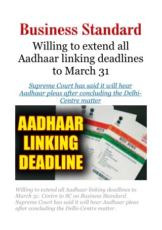 Willing to extend all Aadhaar linking deadlines to March 31: Centre to SC